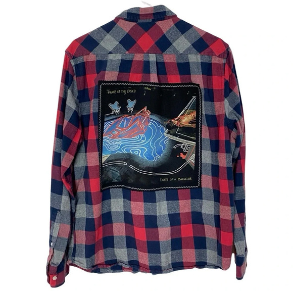 Panic At The Disco Band Flannel Shirt Unisex Large Button Down Long Sleeve Red - Picture 1 of 10